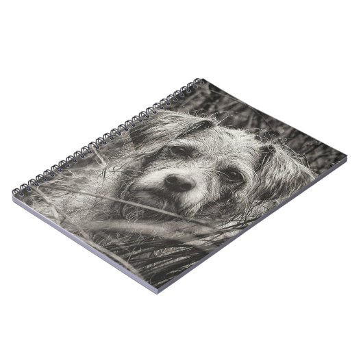 かわいい子犬の黒と白いポートレート写真 ノートブック (左側)