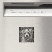 かわいい子犬の黒と白いポートレート写真 マグネット (インサイチュ (食洗機))