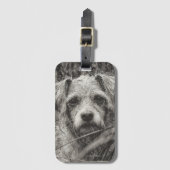 かわいい子犬の黒と白いポートレート写真 ラゲッジタグ (正面縦)