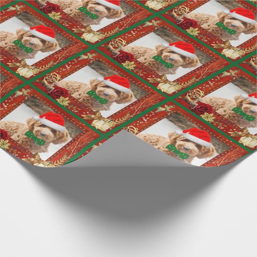 かわいい子犬のGoldendoodleのクリスマスのギフト用包装紙 ラッピングペーパー (角)