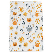 かわいい子犬は前足の花 ミディアムペーパーバッグ (正面)