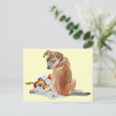 かわいい子犬は、テディ現実主義の芸術とミックス品種 ポストカード (スタンド正面)
