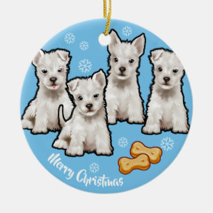 かわいい子犬を使ったクリスマスデザイン セラミックオーナメント