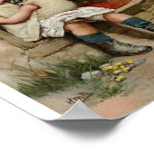 かわいい子犬を抱えている女の子ヴィンテージ ポスター (角)