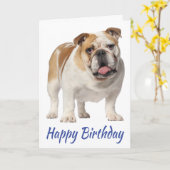 かわいい子犬イングリッシュブルドッグ誕生日 カード (黄色い花)