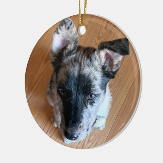 かわいい子犬カスタムの写真を両面に追加 セラミックオーナメント (左)