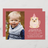 かわいい子犬カスタムの写真誕生日パーティー 招待状 (正面/裏面)