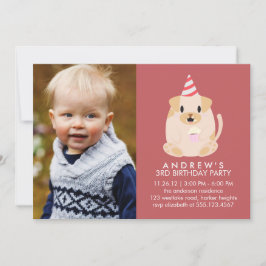 かわいい子犬カスタムの写真誕生日パーティー 招待状