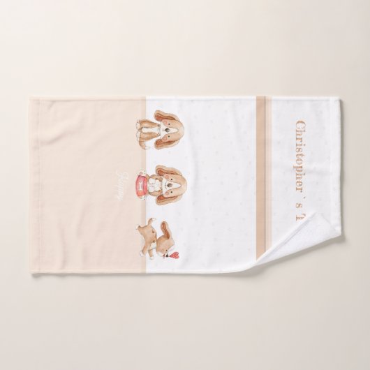 かわいい子犬カスタム文字子供部屋 ハンドタオル (ハンドタオル)