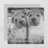 かわいい子犬カップル パーソナライズ パーティー招待状 招待状 (正面/裏面)