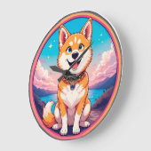 かわいい子犬カラフル漫画スタイルデザイン ラージ壁時計 (傾斜)