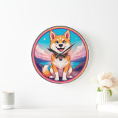 かわいい子犬カラフル漫画スタイルデザイン ラージ壁時計 (ホーム)