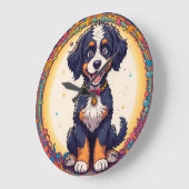 かわいい子犬カラフル漫画スタイルデザイン ラージ壁時計 (傾斜)