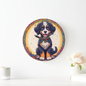 かわいい子犬カラフル漫画スタイルデザイン ラージ壁時計 (ホーム)