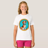 かわいい子犬カラフル漫画スタイルデザイン Tシャツ (正面フル)