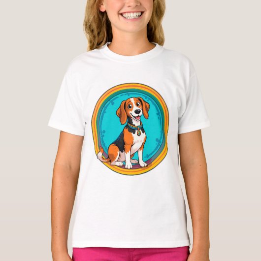 かわいい子犬カラフル漫画スタイルデザイン Tシャツ (正面)