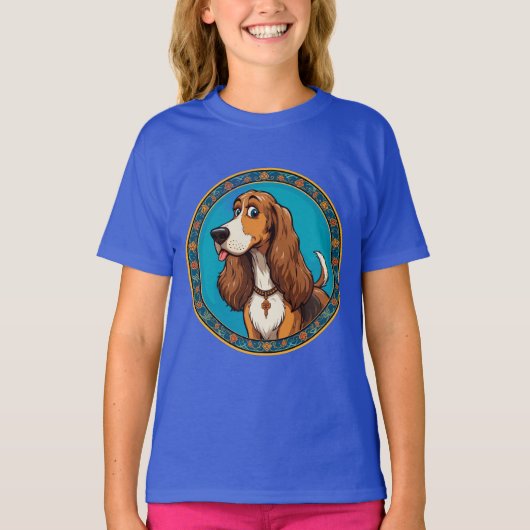 かわいい子犬カラフル漫画スタイルデザイン Tシャツ (正面)