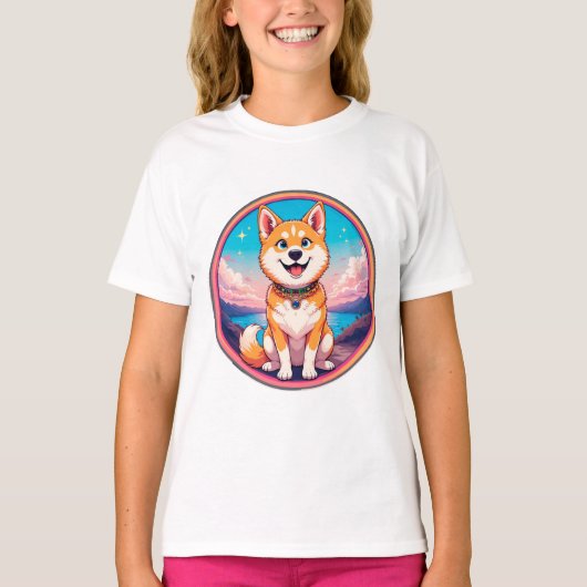 かわいい子犬カラフル漫画スタイルデザイン Tシャツ (正面)