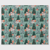 かわいい子犬クリスマスツリーレッドホリデーギフト ラッピングペーパー (フラット)