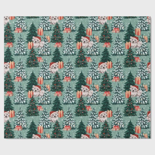 かわいい子犬クリスマスツリーレッドホリデーギフト ラッピングペーパー (フラット)