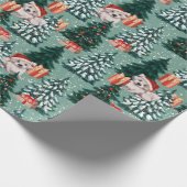 かわいい子犬クリスマスツリーレッドホリデーギフト ラッピングペーパー (角)