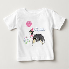 かわいい子犬コリー1stバースデーケーキ ベビーTシャツ