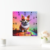 かわいい子犬コーギドッグ–36475 スクエア壁時計 (ホーム)