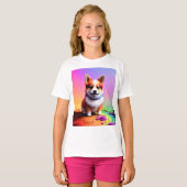 かわいい子犬コーギドッグ–36475 Tシャツ (正面フル)