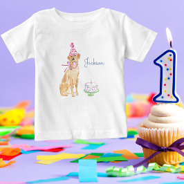 かわいい子犬ゴールデンラボ1stバースデーケーキ ベビーTシャツ
