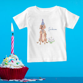 かわいい子犬ゴールデンレトリバー1stバースデーケーキ ベビーTシャツ