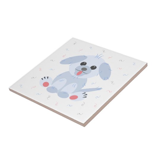 かわいい子犬シンプルのピンクパステル漫画 タイル (側面)