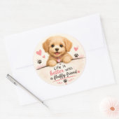 かわいい子犬ステッカー – 友達と一緒が一番の幸せ ラウンドシール (封筒)