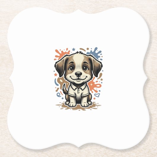 かわいい子犬スプラッシュ彫刻ベクター デザイン_1 ペーパーコースター (正面)
