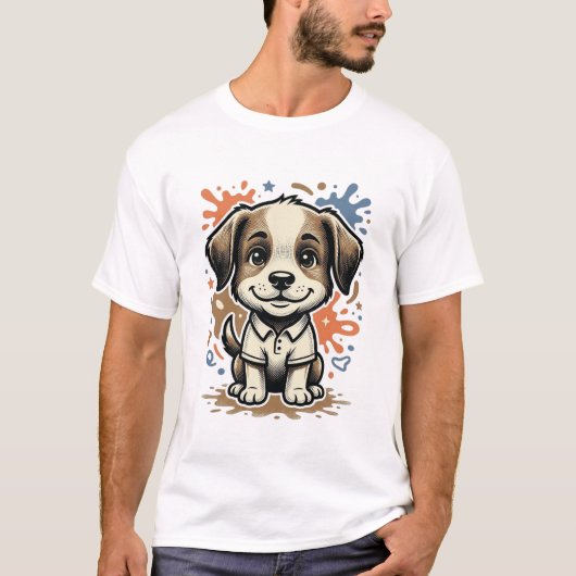 かわいい子犬スプラッシュ彫刻ベクター デザイン_1 Tシャツ (正面)