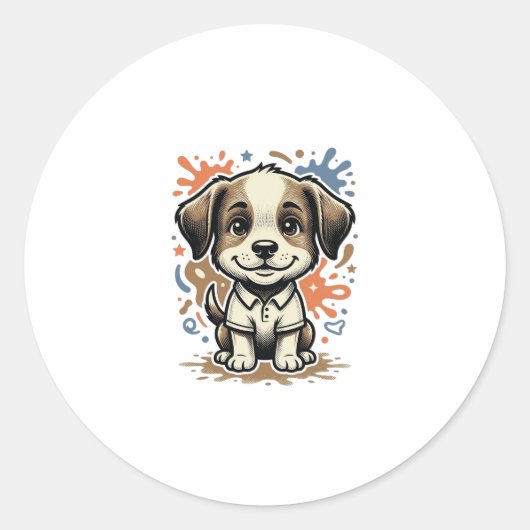 かわいい子犬スプラッシュ 彫刻 ベクター デザイン_1 ラウンドシール (正面)