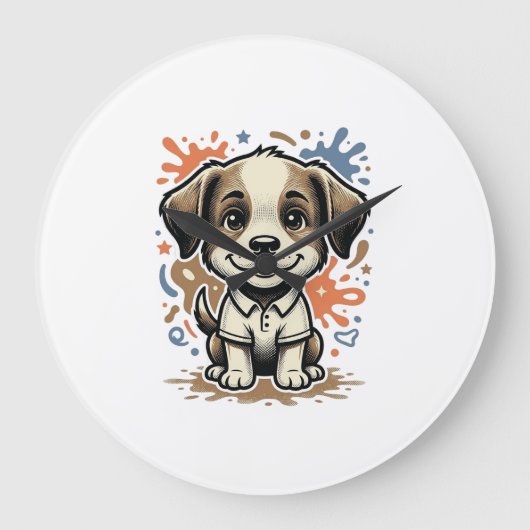 かわいい子犬スプラッシュ 彫刻 ベクター デザイン_1 ラージ壁時計 (正面)