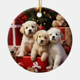 かわいい子犬ハッピーホリデークリスマス セラミックオーナメント