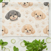 かわいい子犬ハートウォーターカラーパターン (3) キッチンタオル (折り畳み)