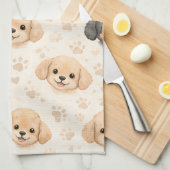かわいい子犬ハートウォーターカラーパターン (3) キッチンタオル (四つ折り)