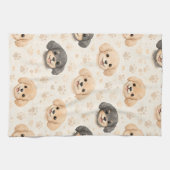 かわいい子犬ハートウォーターカラーパターン (3) キッチンタオル (横)