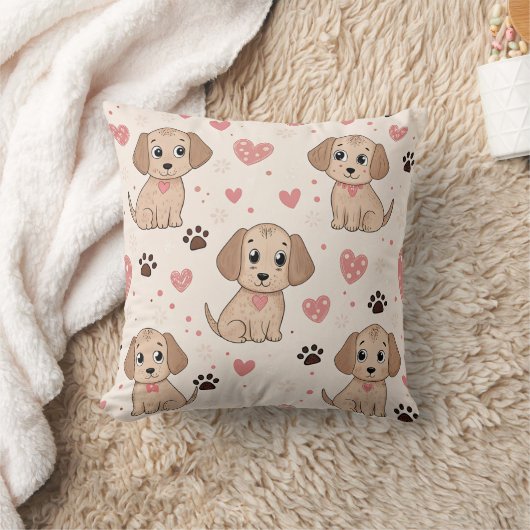 かわいい子犬ハートウォーターカラーパターン (4) クッション (ブランケット)