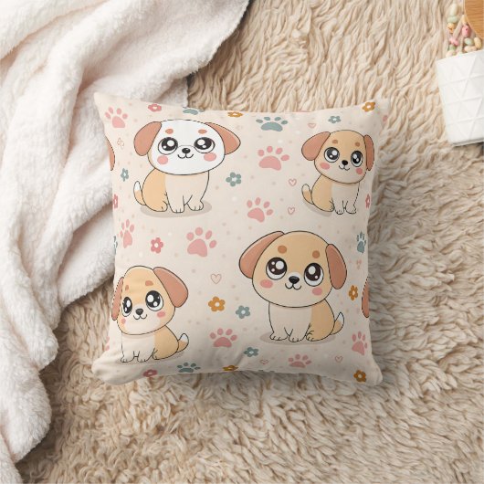かわいい子犬ハートウォーターカラーパターン (6) クッション (ブランケット)