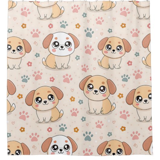 かわいい子犬ハートウォーターカラーパターン (6) シャワーカーテン (正面)