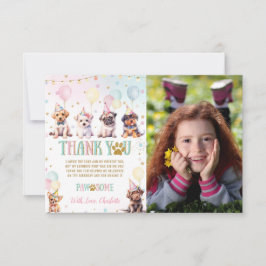 かわいい子犬バルーン誕生日パーティー写真 サンキューカード