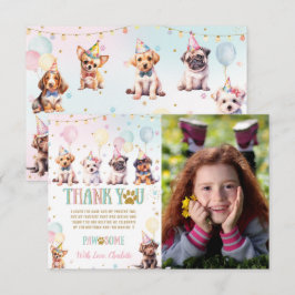 かわいい子犬バルーン誕生日パーティー写真 サンキューカード