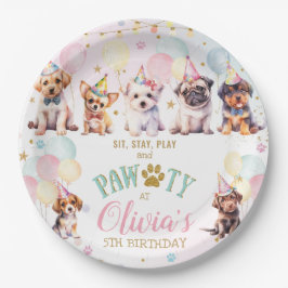 かわいい子犬バルーン誕生日パーティー ペーパープレート