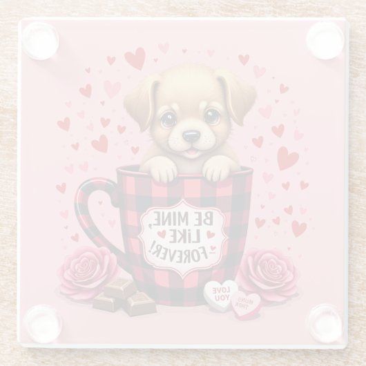 かわいい子犬バレンタインバッファロープレイドエステティックマグ ガラスコースター (裏面)