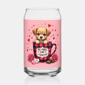かわいい子犬バレンタインバッファロープレイドエステティック ガラス缶 (正面)