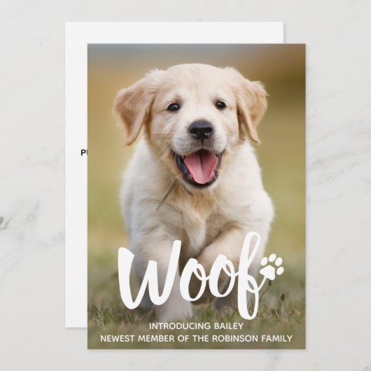 かわいい子犬パーソナライズされたの女の子新ペット 案内状 (正面/裏面)