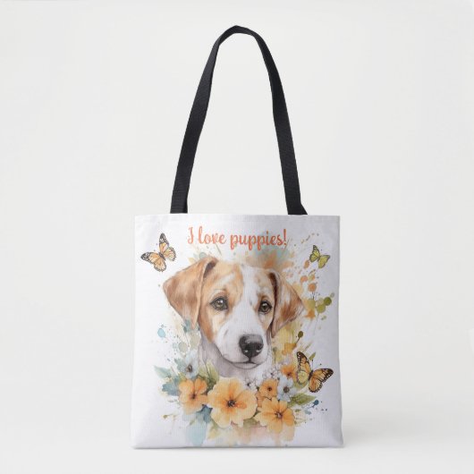 かわいい子犬パーソナライズされたの水色 トートバッグ (正面)